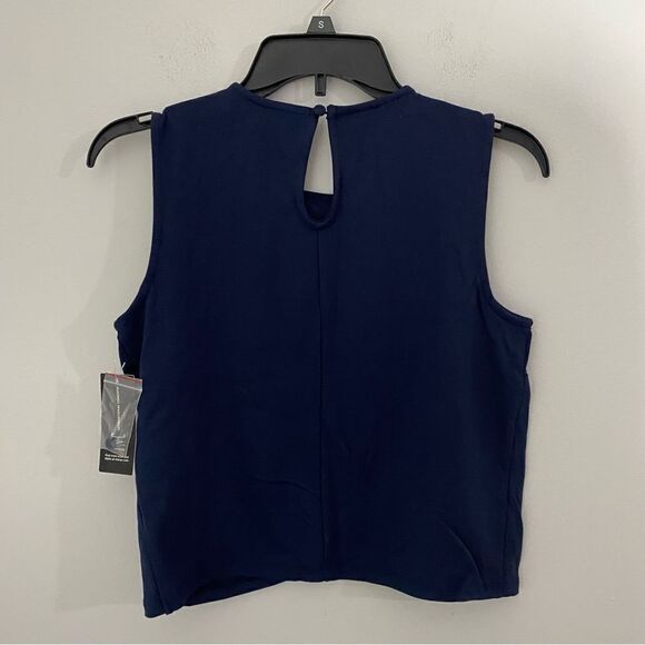 INC Women’s Crew Neck Sleeveless Drape Front Cropped Blue Blouse size S - Picture 3 of 3